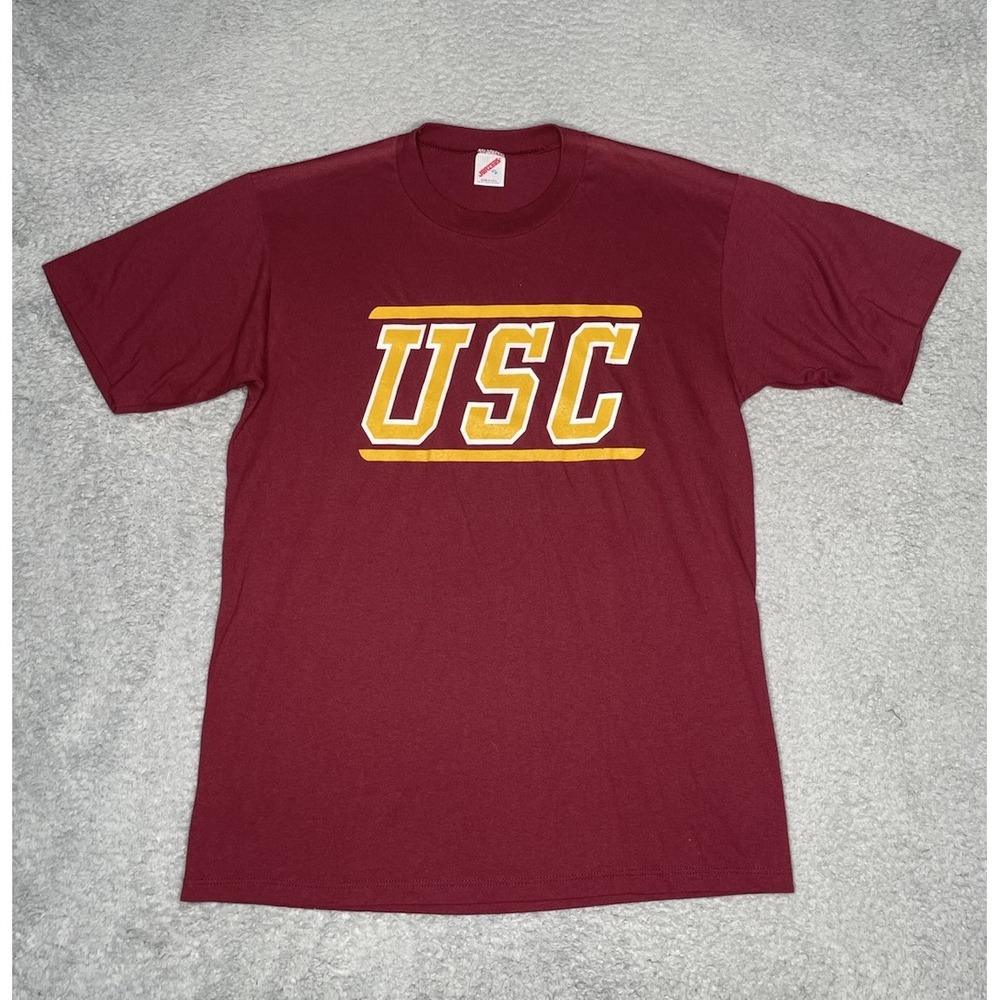 Vintage 90s USC Trojans Football T-Shirt Mens XL Burgundy Single Stitch USA Made